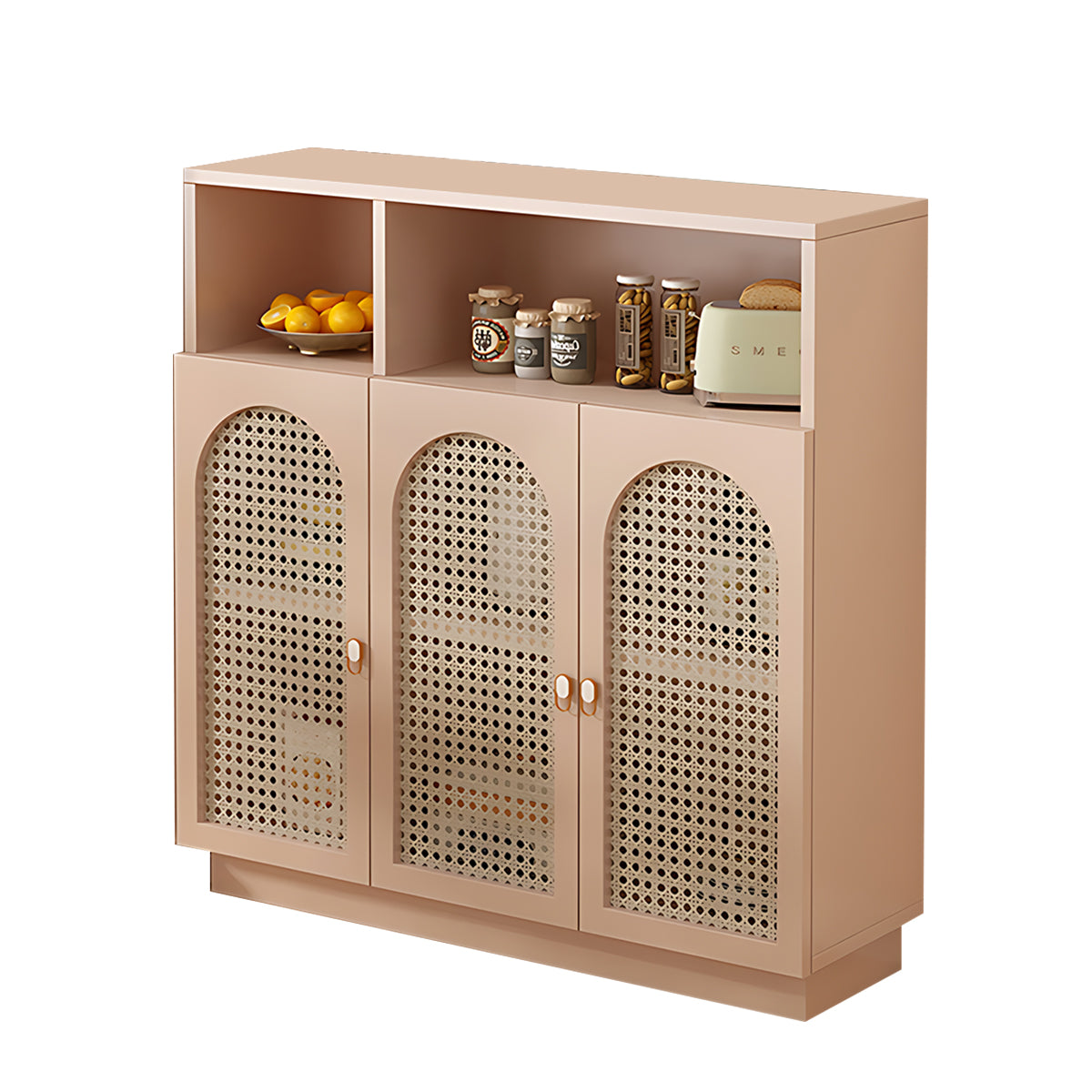 Modern Rattan Buffet Sideboard with Adjustable Shelves and Cabinet Storage