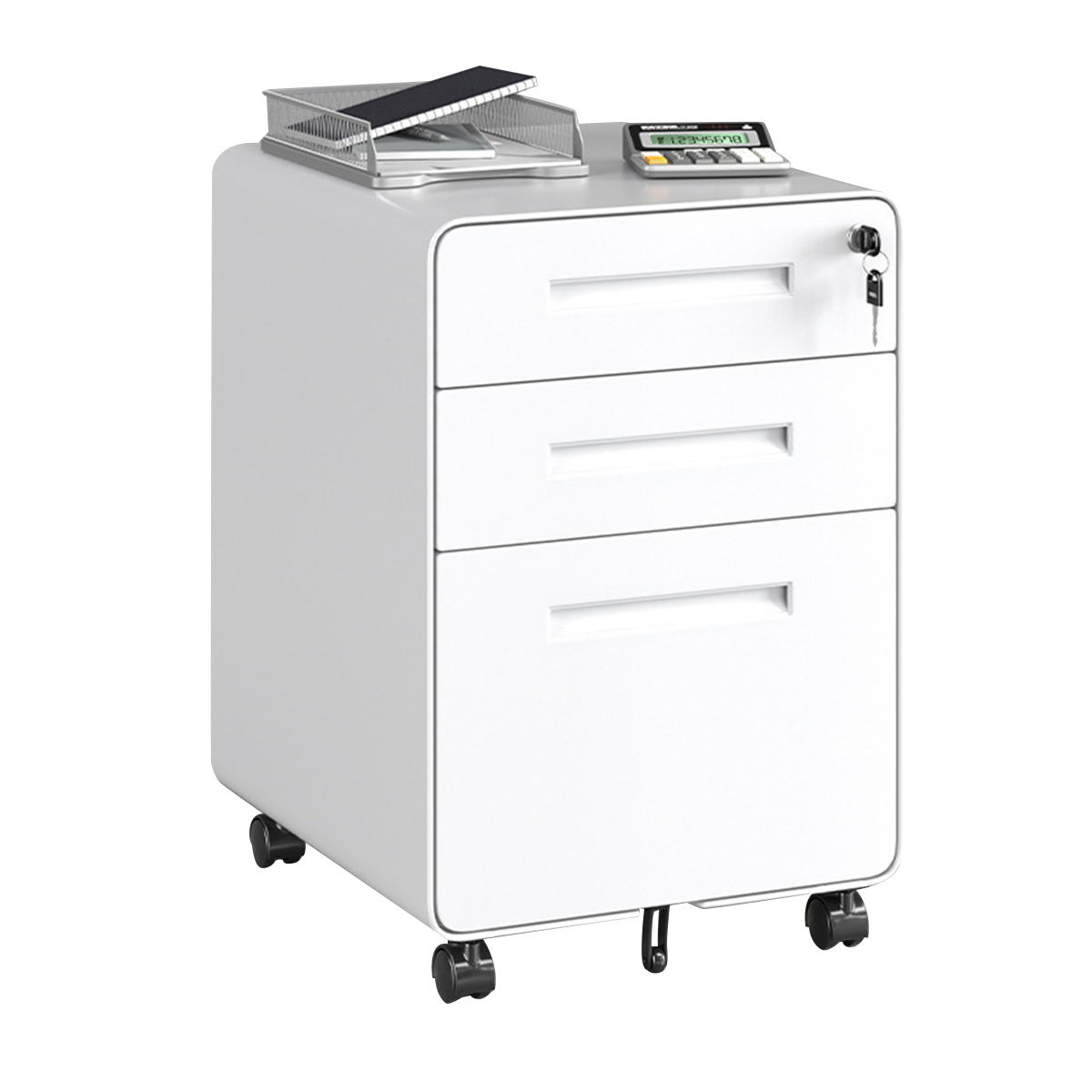 Stylish and Sturdy Lockable Storage Cabinet with Locking Caster Wheels and Unique Handles