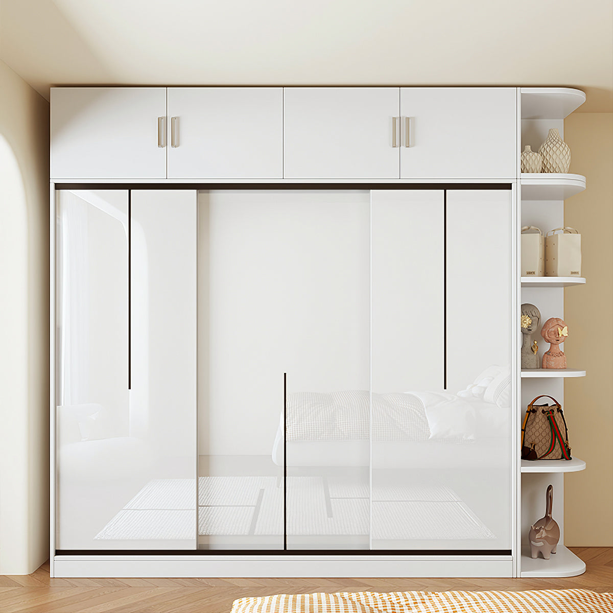 Modern Bedroom Sliding Door Wardrobe with Divided Storage
