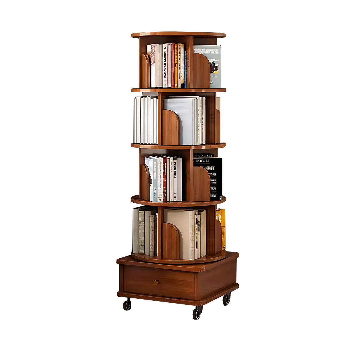 Minimalist Rotating Bookshelf, 360° Rotation, Multi-Layer Storage, Casters