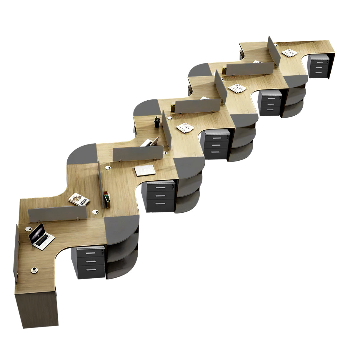 Modern Corner Shaped Employee Office Desk with Partition Panel