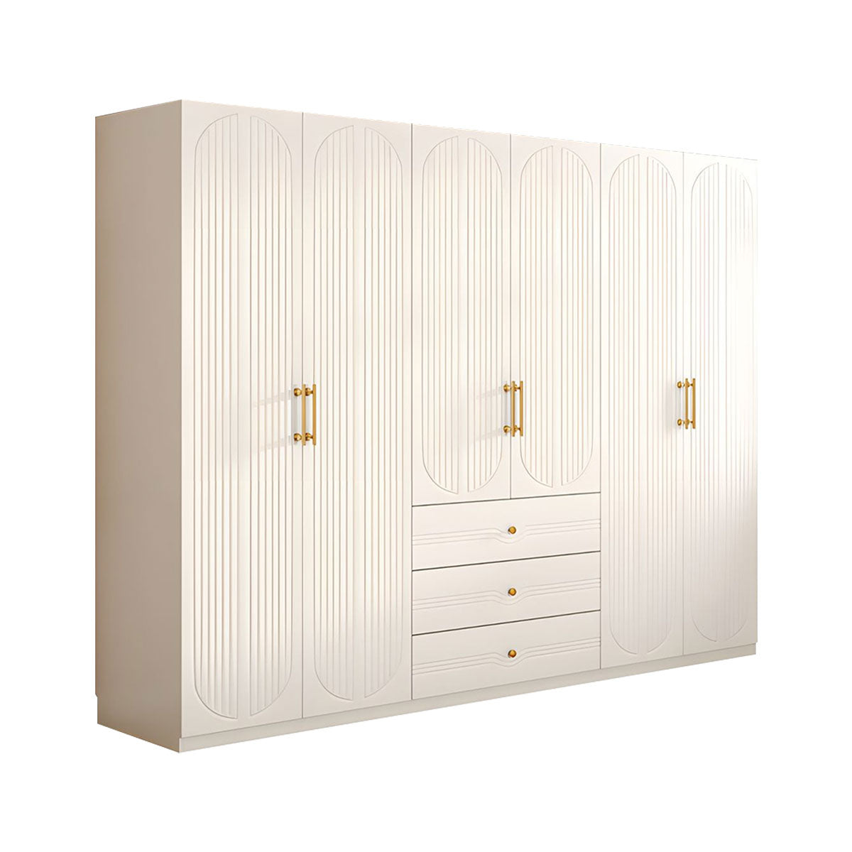 Modern MDF Wardrobe with Drawers Hanging Rods and 3D Carved Storage