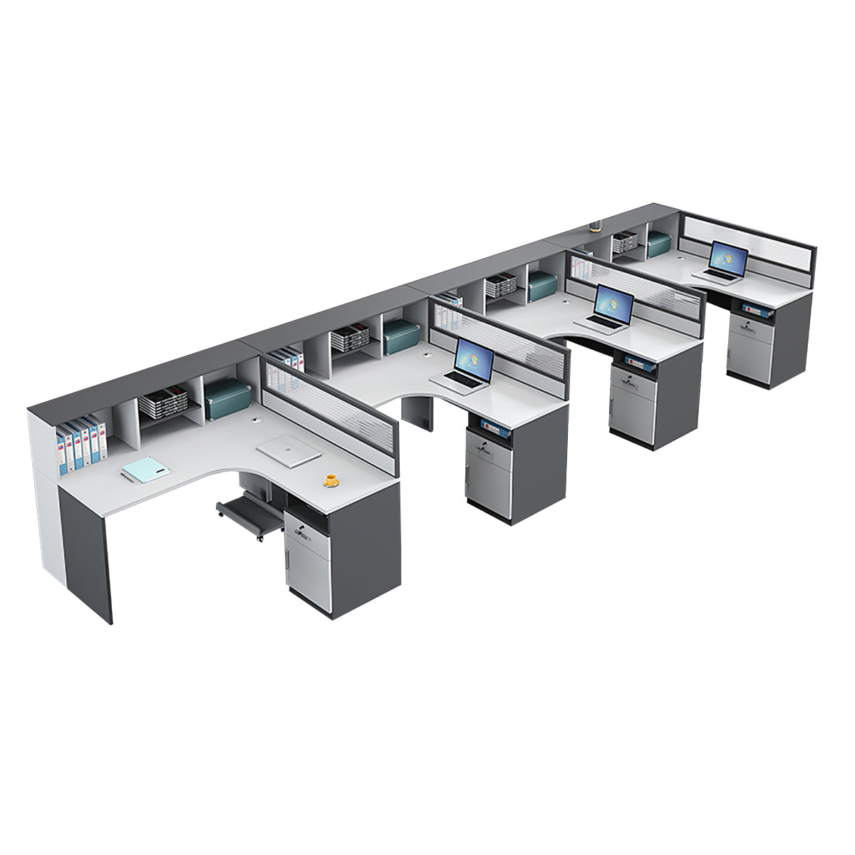 Modern L-Shaped Staff Office Desk with Partition and Storage Cabinet