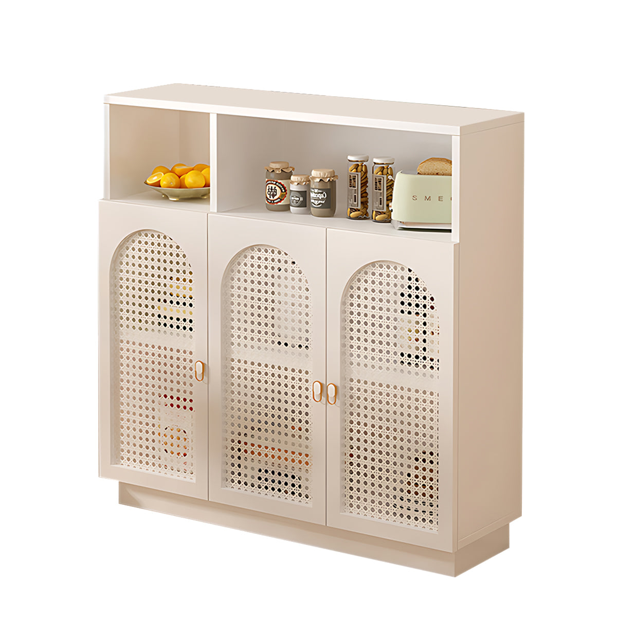 Modern Rattan Buffet Sideboard with Adjustable Shelves and Cabinet Storage