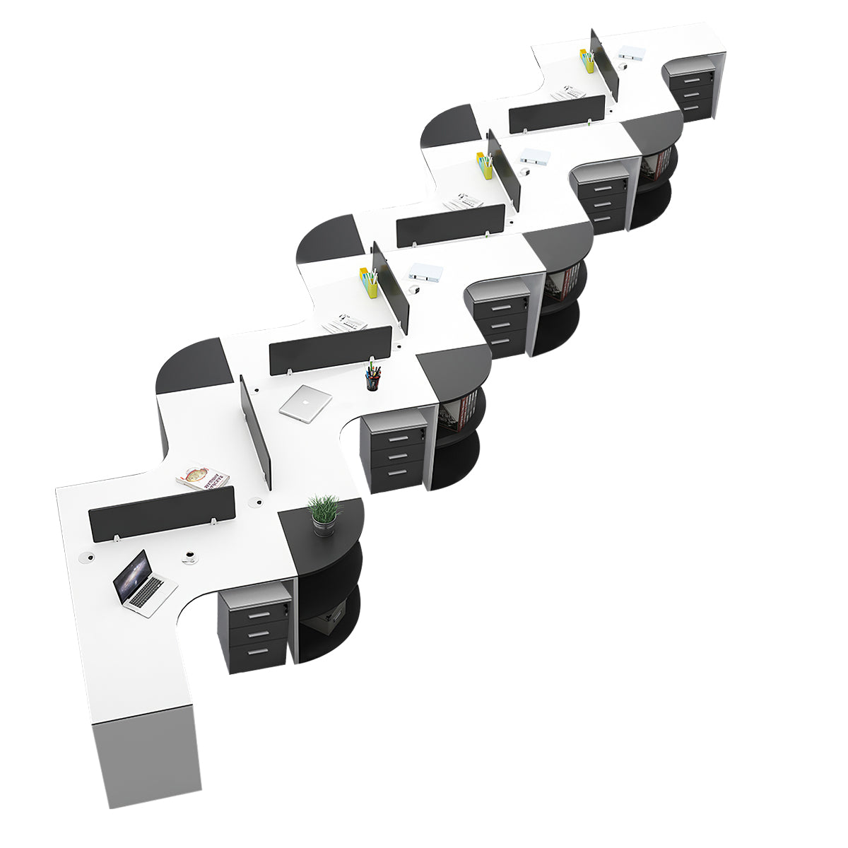 Modern Corner Shaped Employee Office Desk with Partition Panel