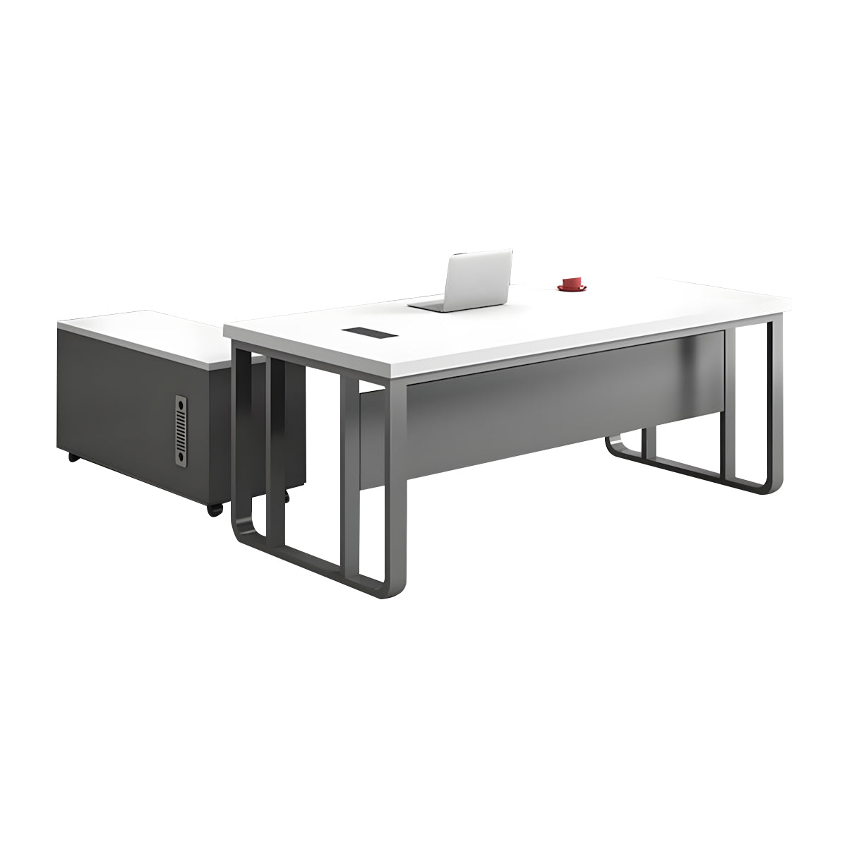 Executive Desk For Work Office Desk With side cabinet For PC With Vent Curtain Board with Wiring BOX