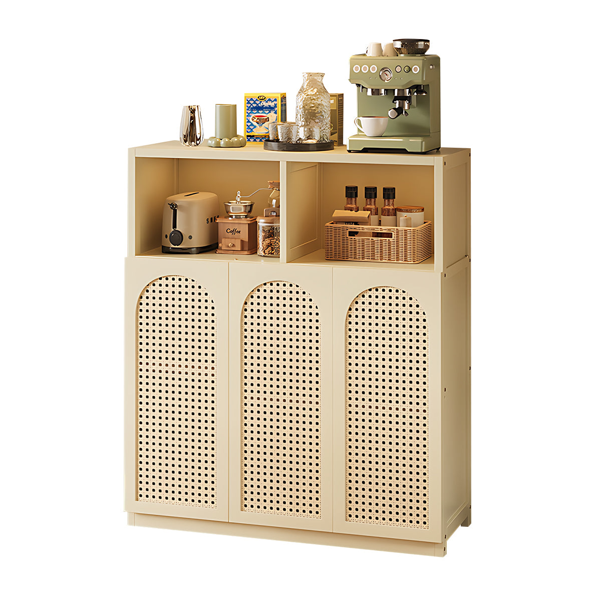 Eco-Friendly Bamboo Sideboard with Flip-Top Drawers and Storage Compartments