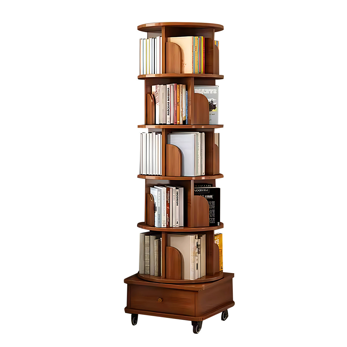 Minimalist Rotating Bookshelf, 360° Rotation, Multi-Layer Storage, Casters