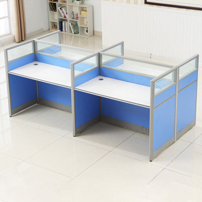 Simple Modern Desk and Chair Set with Screen,Four Seater,Blue