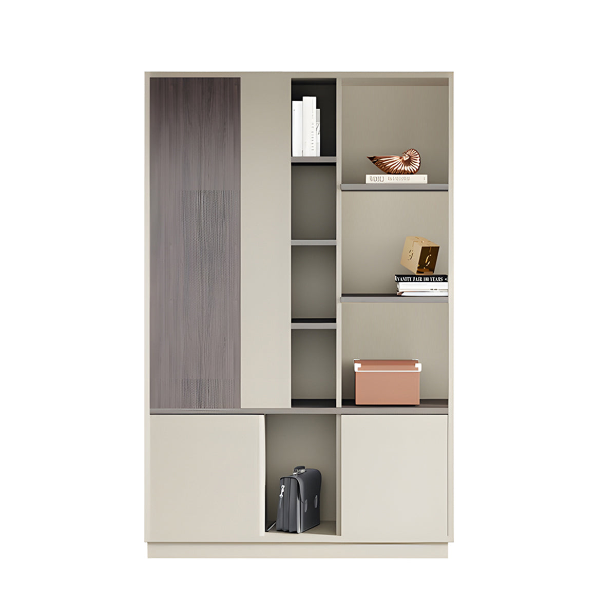 Elegant Storage Cabinet with Soft Lighting Strip and Open Storage