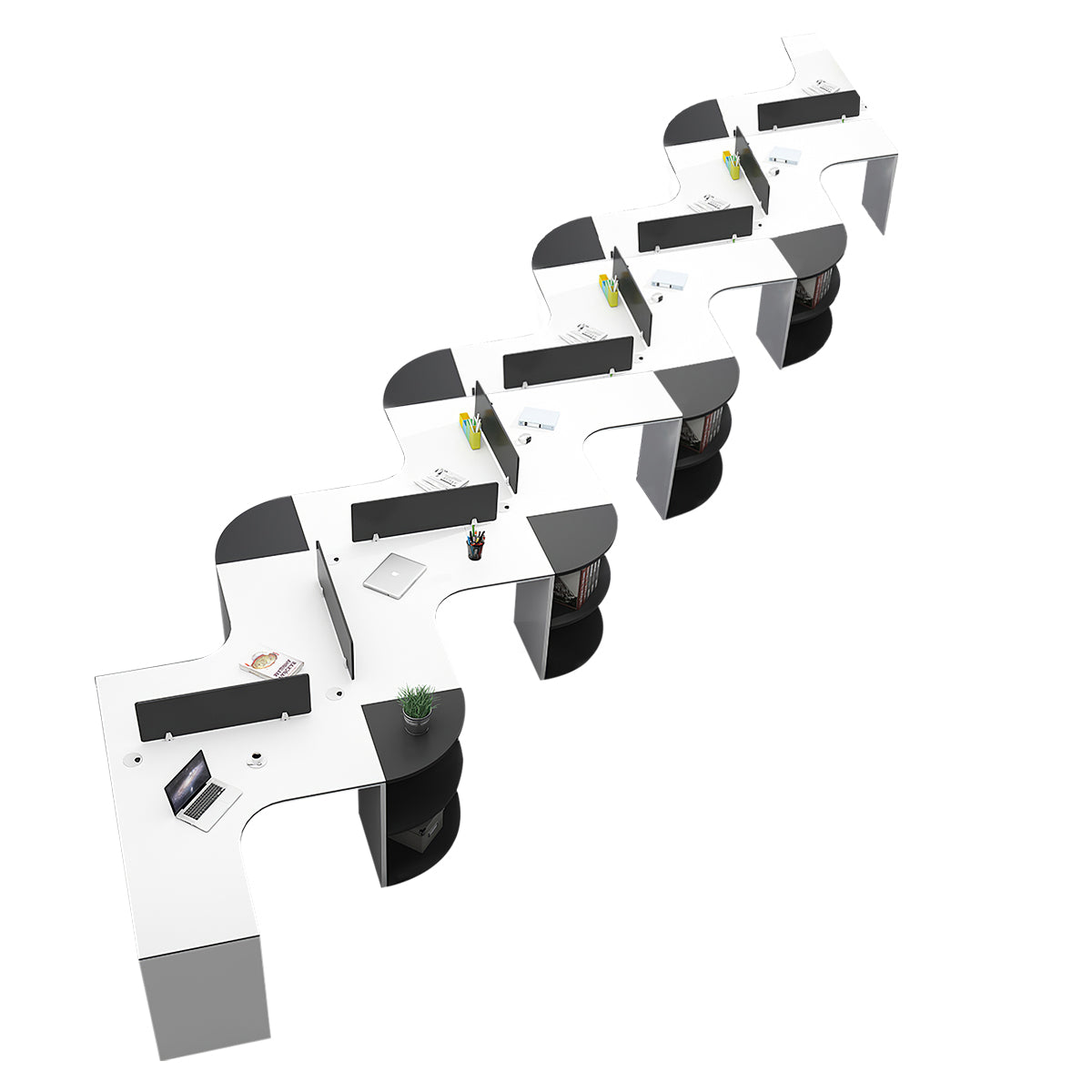 Modern Corner Shaped Employee Office Desk with Partition Panel