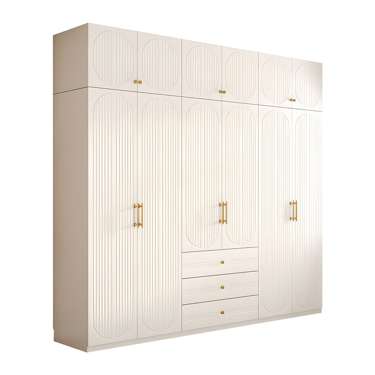 Modern MDF Wardrobe with Drawers Hanging Rods and 3D Carved Storage