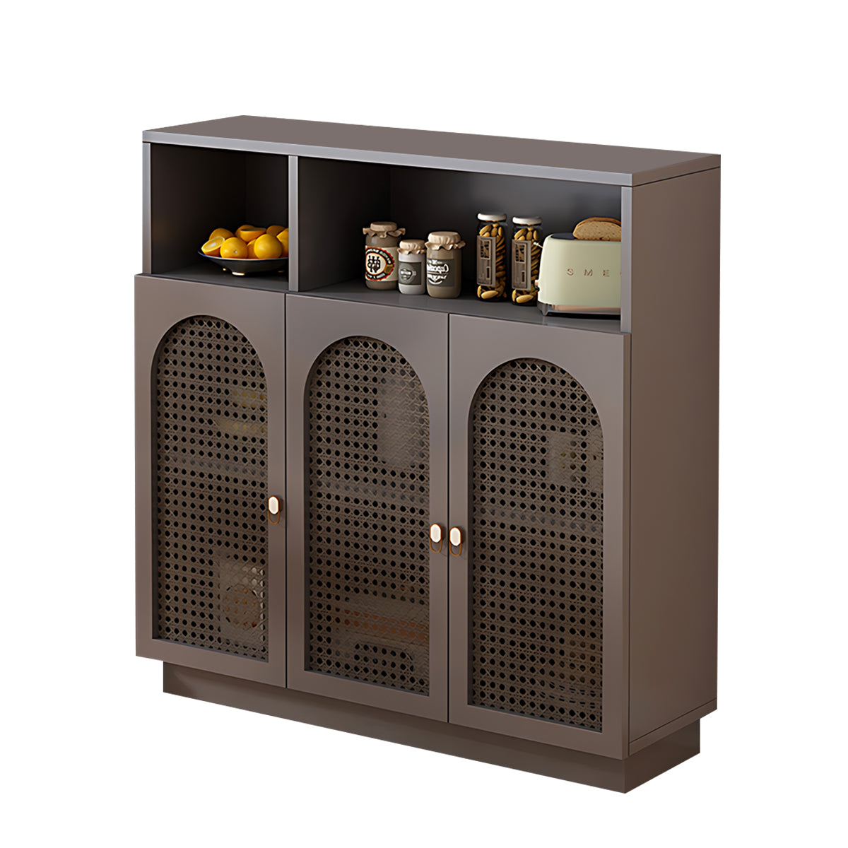 Modern Rattan Buffet Sideboard with Adjustable Shelves and Cabinet Storage