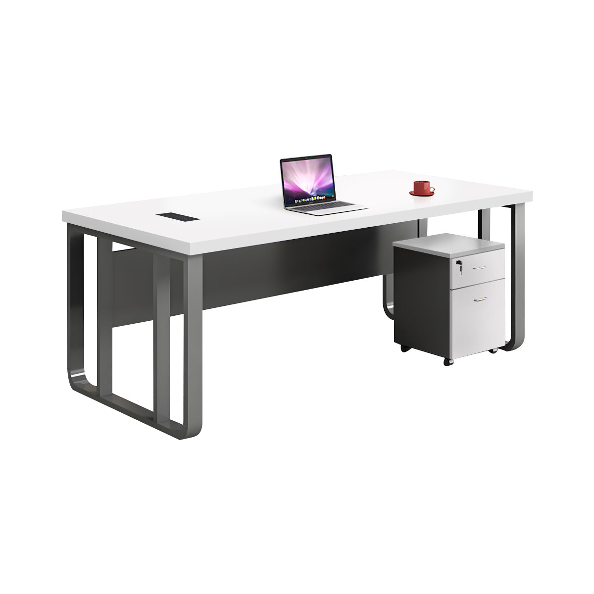 Executive Desk For Work Office Desk With side cabinet For PC With Vent Curtain Board with Wiring BOX