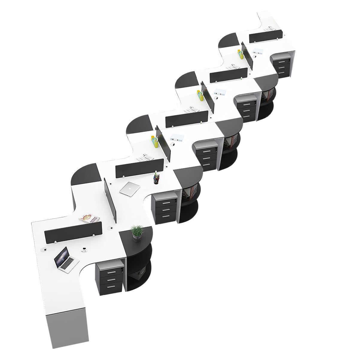 Modern Corner Shaped Employee Office Desk with Partition Panel