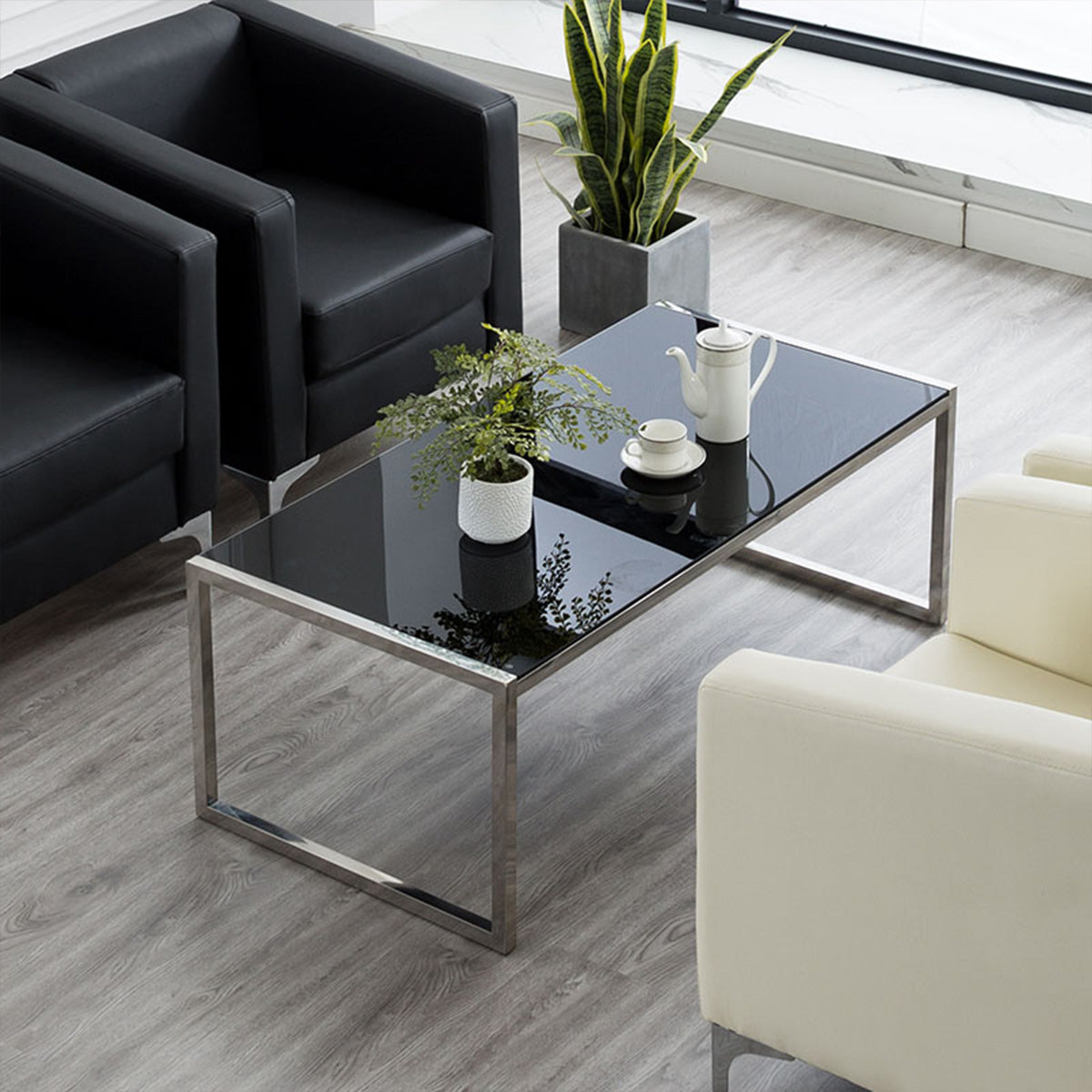 Modern Business Negotiation Room, Guest Reception Sofa in Black Color