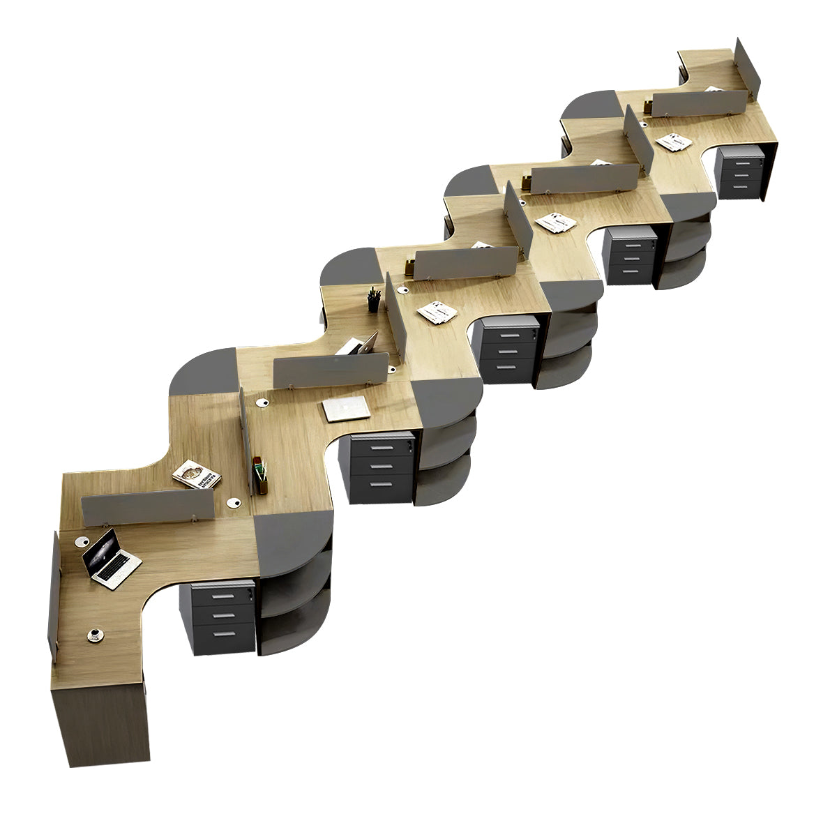 Modern Corner Shaped Employee Office Desk with Partition Panel