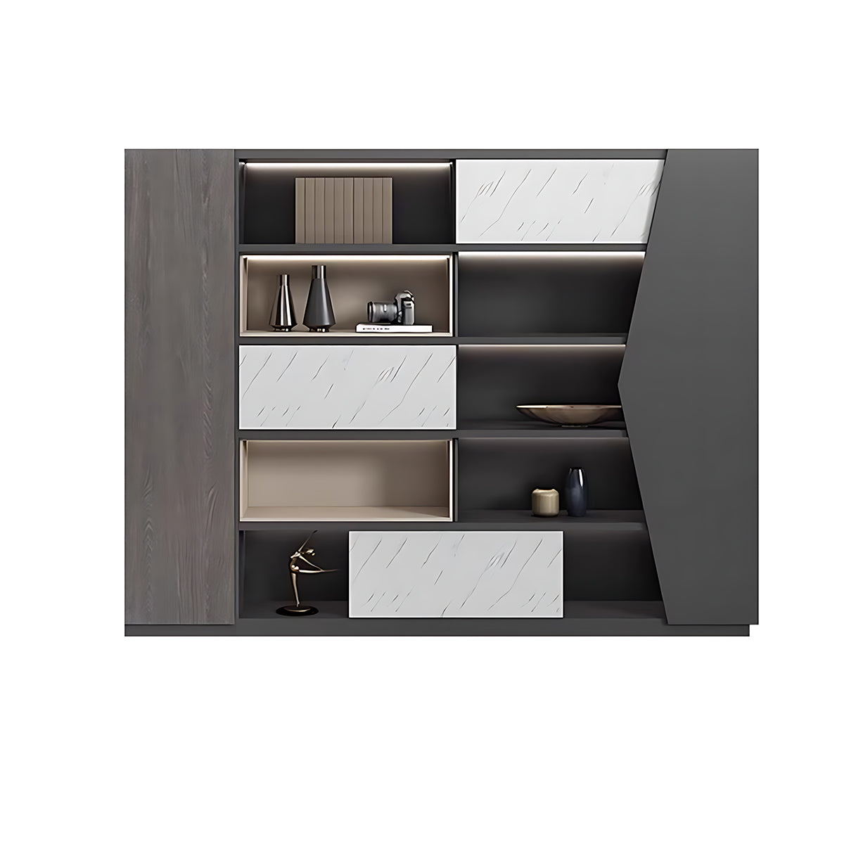 Minimalist Modern Storage Cabinet with Open and Closed Compartments