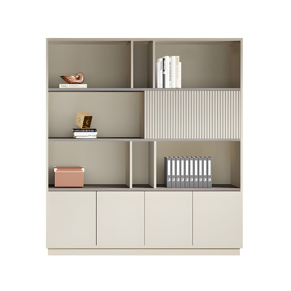 Elegant Storage Cabinet with Soft Lighting Strip and Open Storage