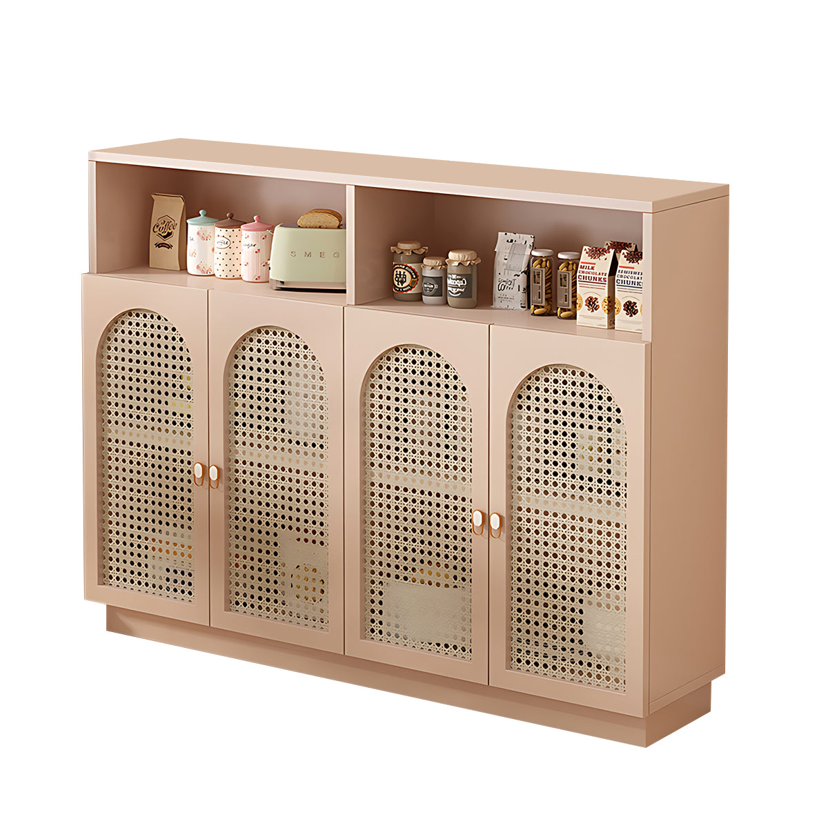 Modern Rattan Buffet Sideboard with Adjustable Shelves and Cabinet Storage
