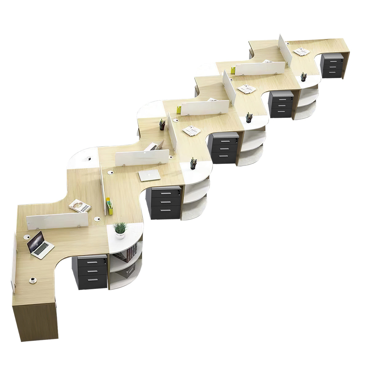 Modern Corner Shaped Employee Office Desk with Partition Panel