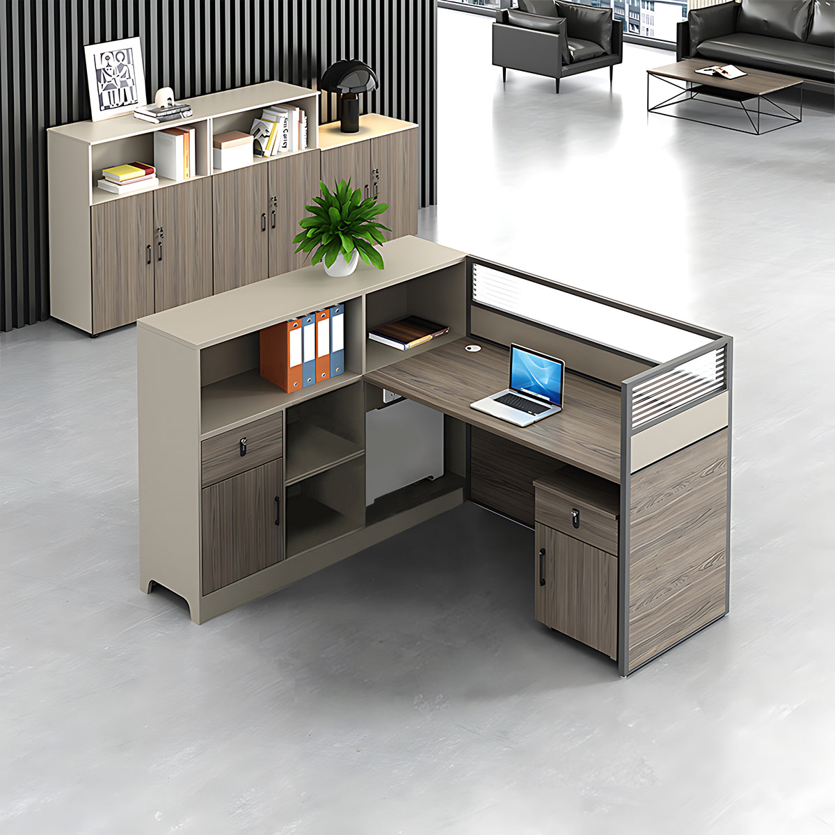 Contemporary Minimalist Multi-functional Office Desk with Partition Design