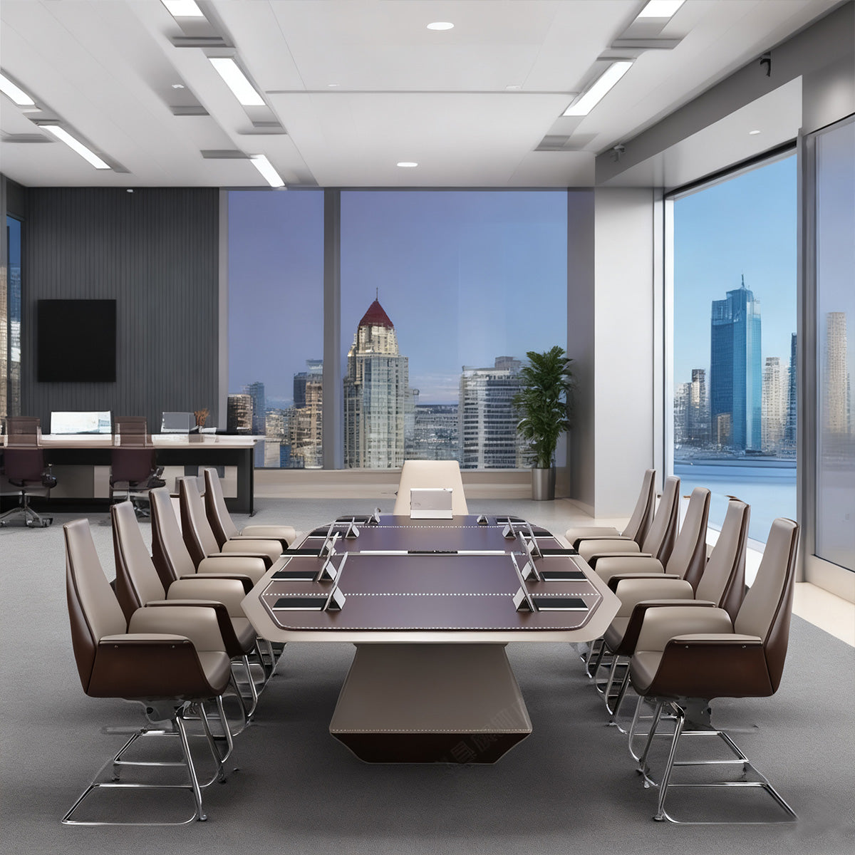 Stable Modern Conference Table with Eco Friendly Board and Scratch Resistant Leather Surface