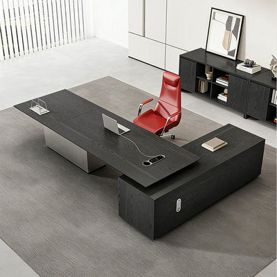 Luxury Executive Desk with Height-Adjustable Top, Built-In Power Outlets, and Ample Storage