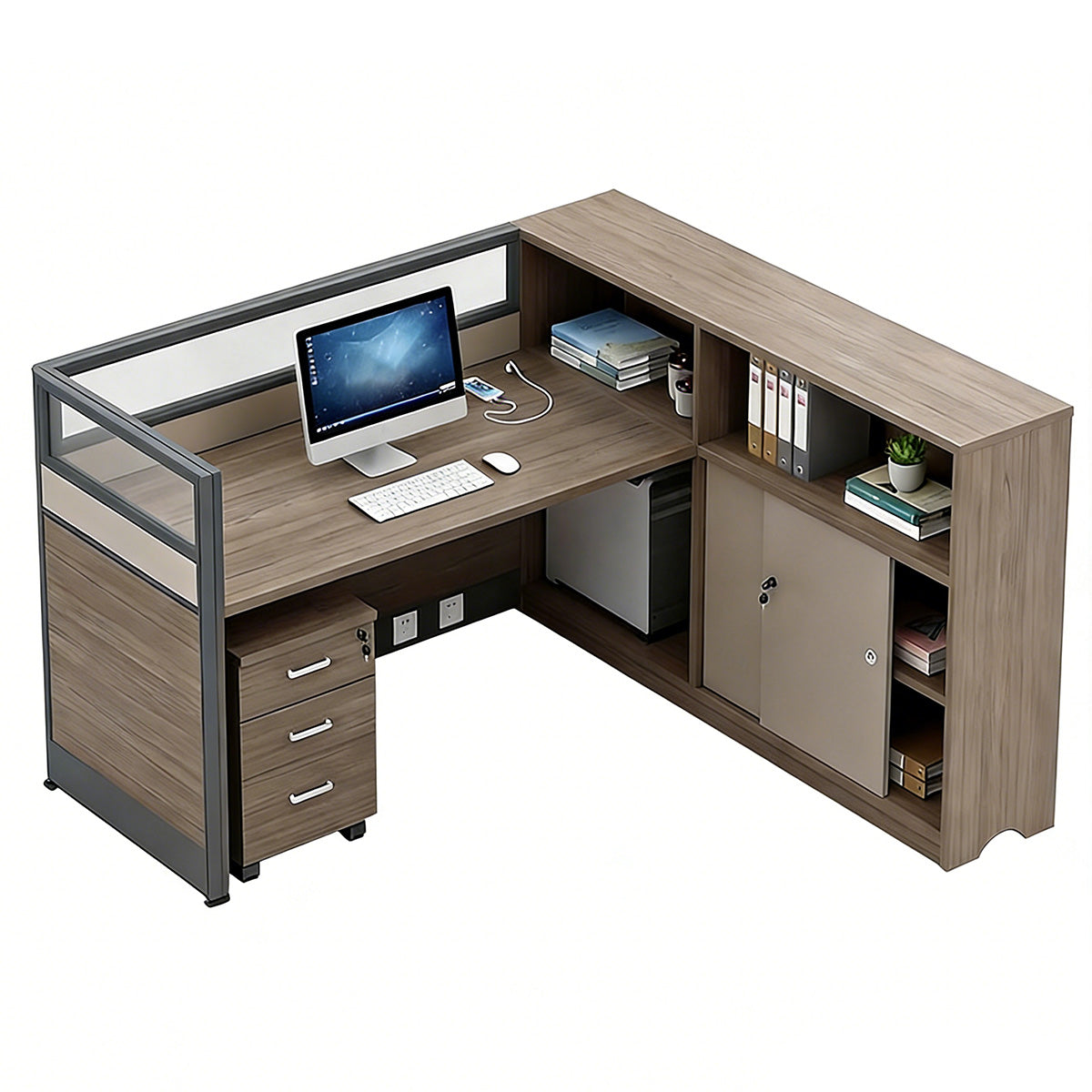 Stylish Low-Emission Office Desk with Privacy Screen for Cubicle Workspaces