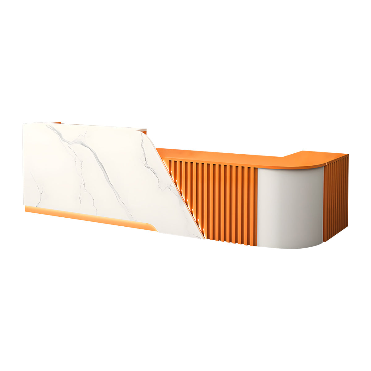 Reception Desk, White Textured + Orange Corner on the Left, White Textured + Orange finish, L63" x W24" x H39", for reception area or front office,...