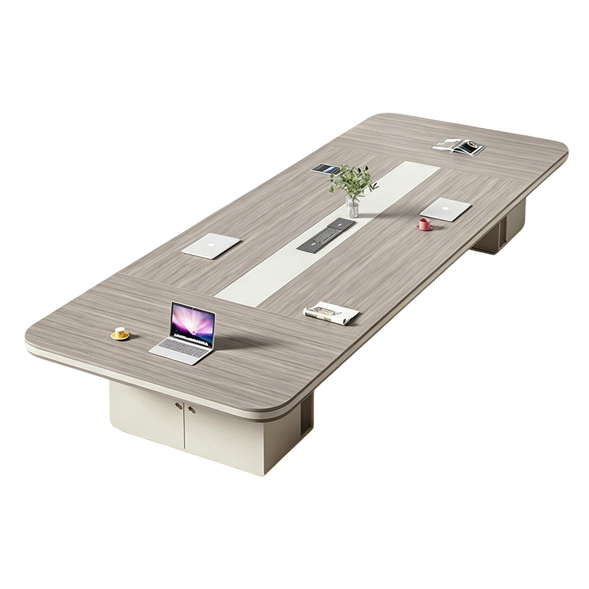 Conference Table, Gray Wood Grain & Beige, Gray Wood Grain & Beige finish, L79" x W39" x H30", for meeting room or boardroom, modern boardroom furniture