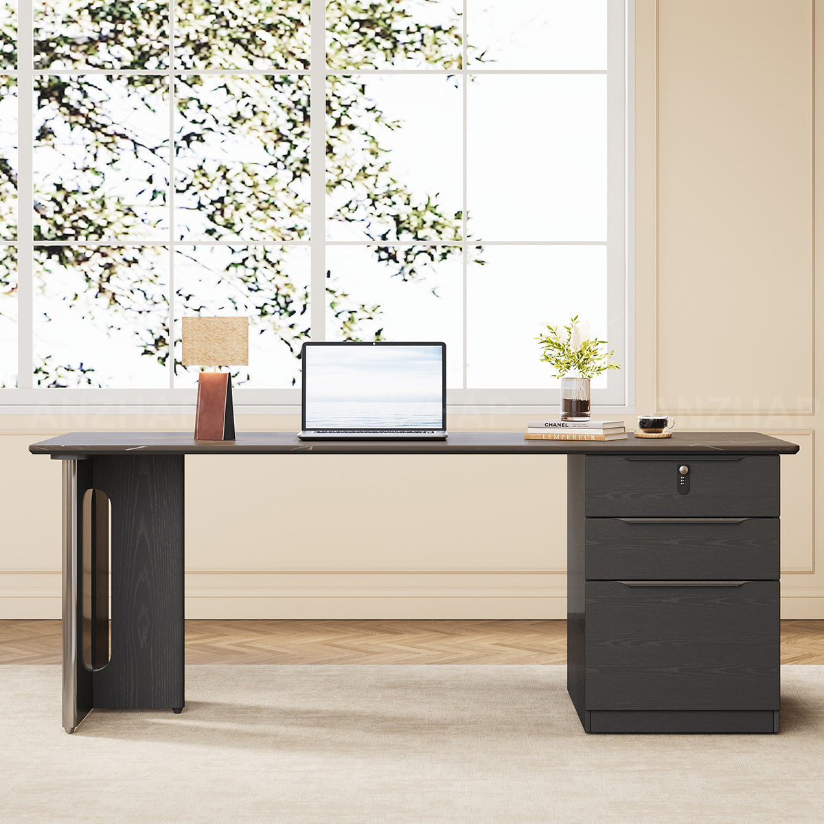 Office Desk, angled product view, for executive office workspace, modern executive office furniture