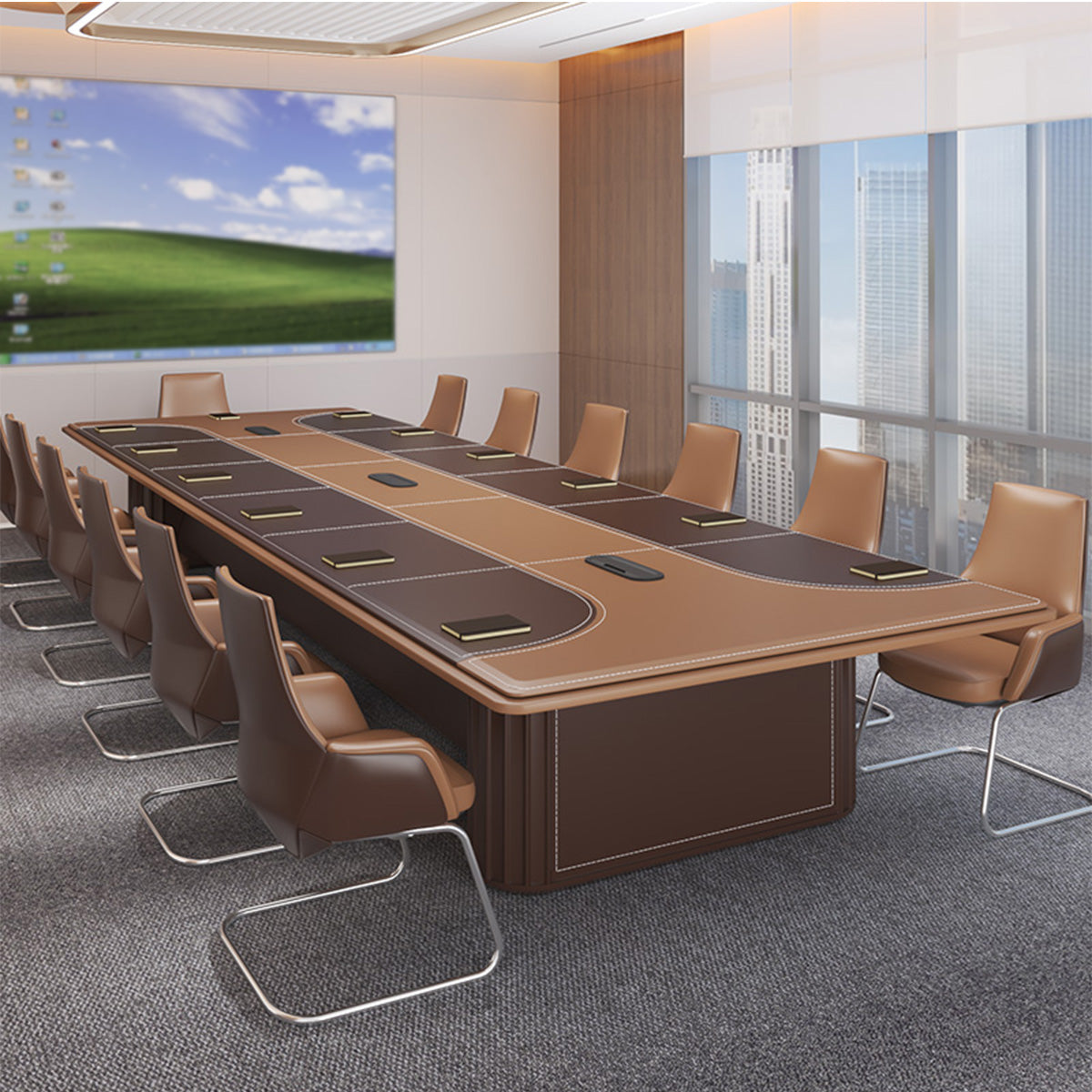 Modern Leather Conference Table with Eco Friendly Material and Cable Management