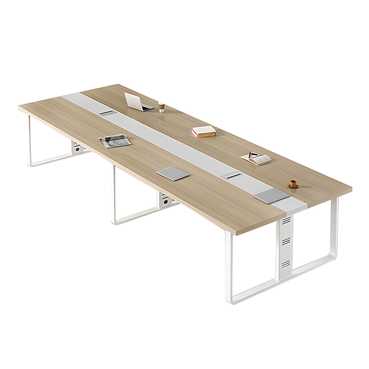 Conference Table, desk Light Oak & White, Light Oak & White finish, L63" x W31" x H30", for meeting room or boardroom, modern boardroom furniture