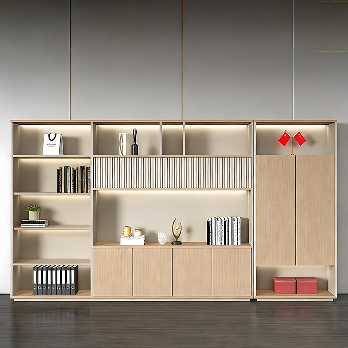 Sleek Storage Cabinet with LED Lighting for Organized Offices