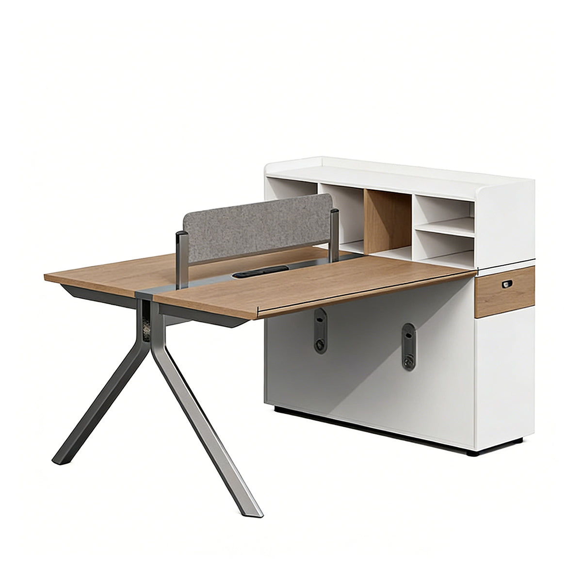 Multi-User Office Desk with Built-In Outlets for Employee Workspace
