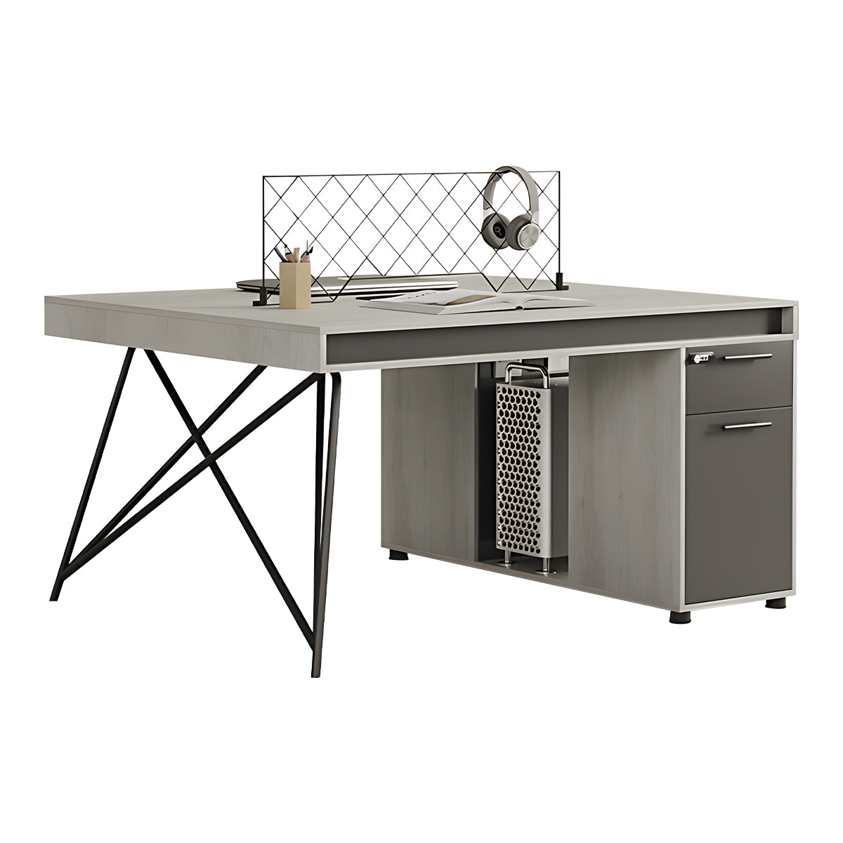 Modern Office Desk Steel Frame E1 Board Lockable Drawer CPU Cabinet