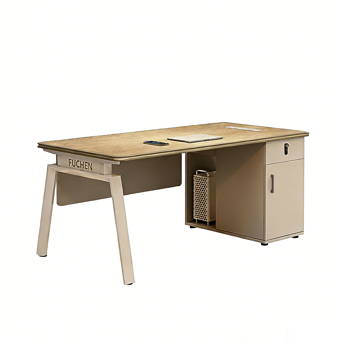 Minimalist Office Desk with Steel Legs and Privacy Panel