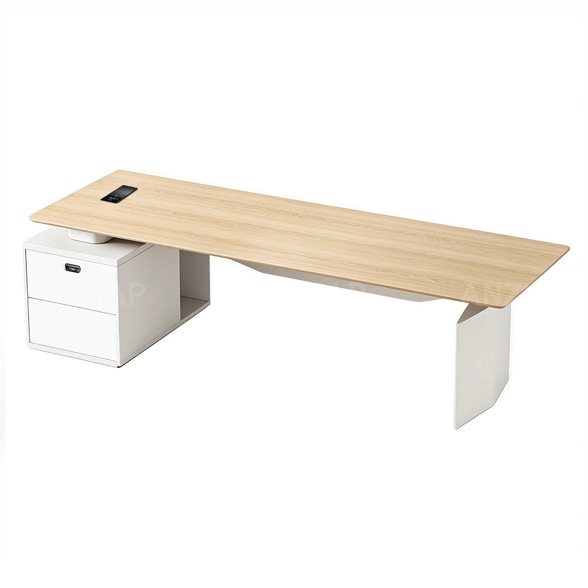 Modern Minimalist Executive Desk 55–94 in Wide with Built-In Power Outlets, File Drawers, Privacy Panel & Steel Frame