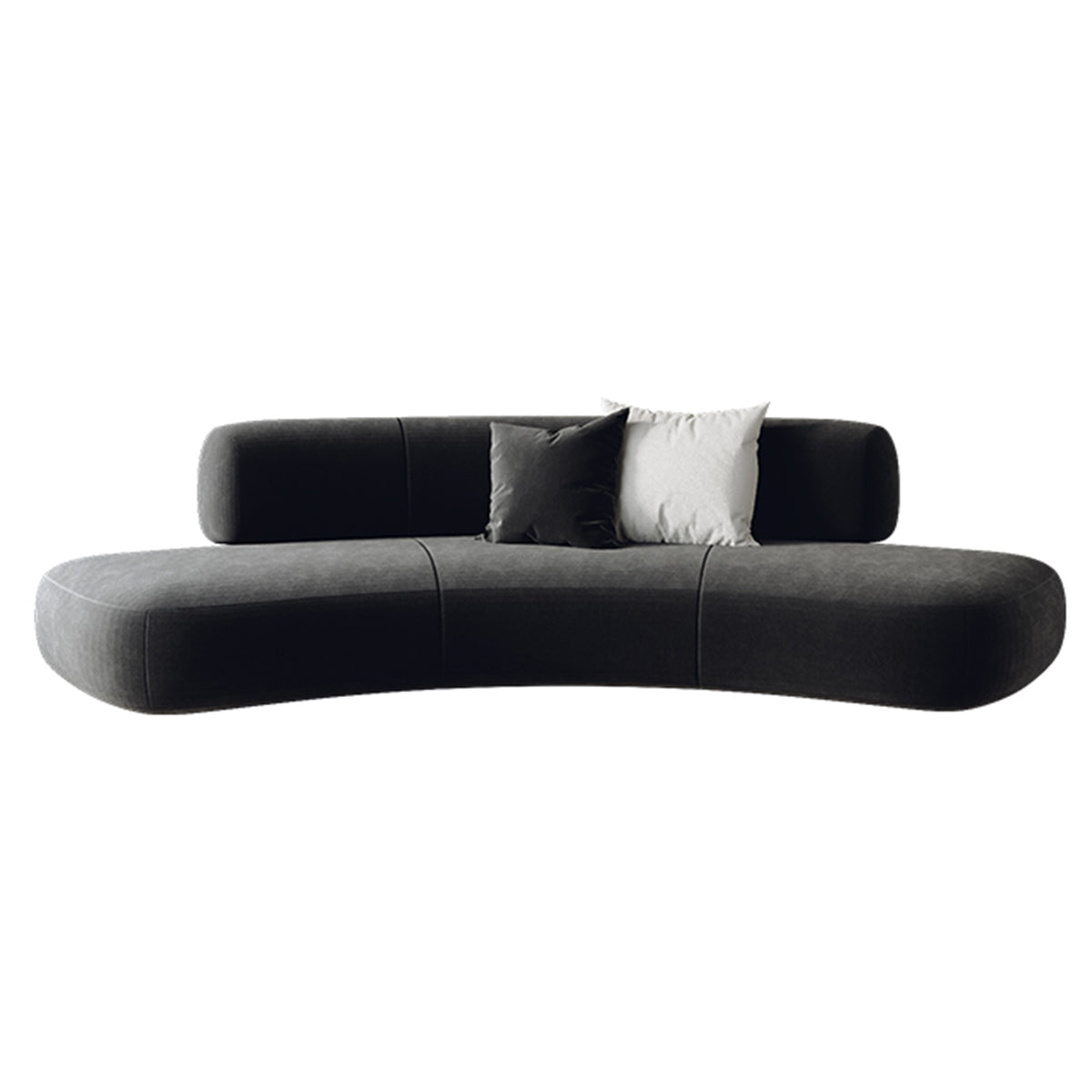 Vintage High-End Curved Black Backrest Sofa with Thick Cushions