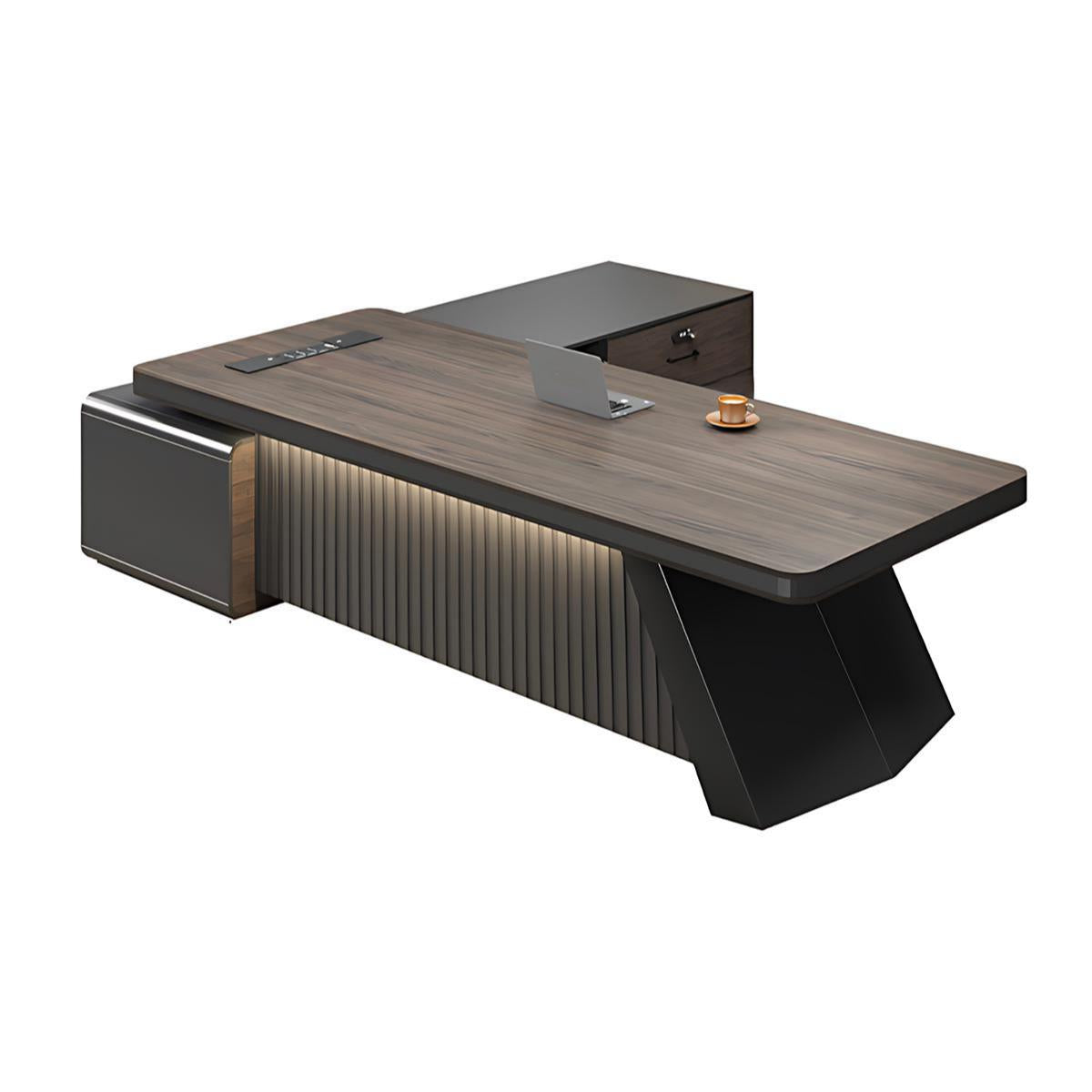 Modern L-Shaped Executive Desk with Reinforced Legs for Offices