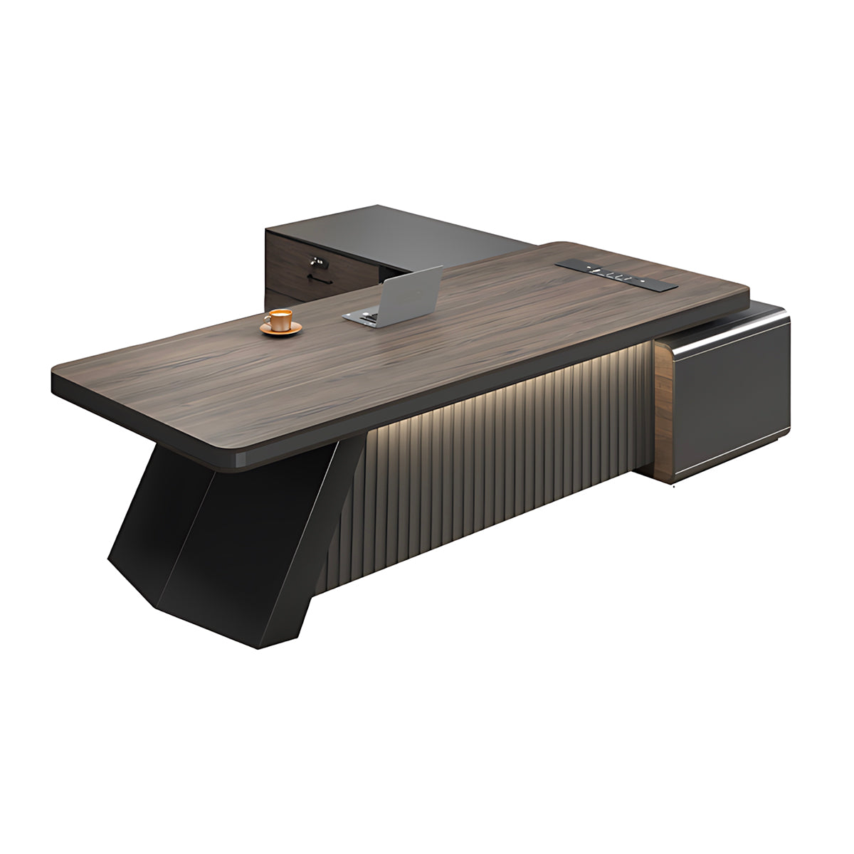 Modern L-Shaped Executive Desk with Reinforced Legs for Offices