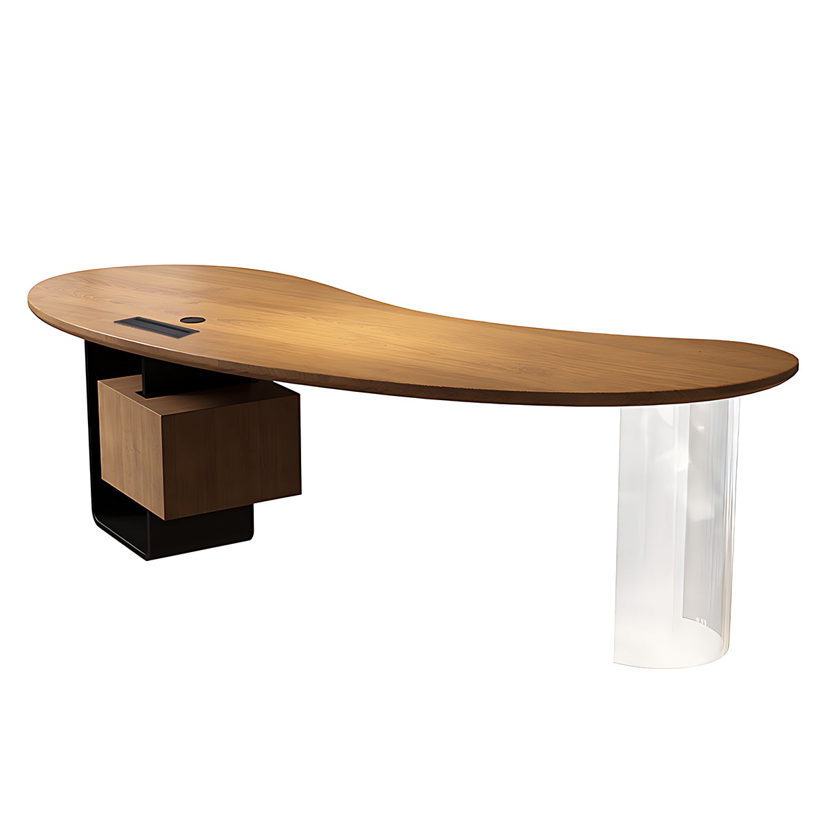 High-end Solid Wood Executive Desk Curved Cashew Floating Storage