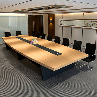 Modern Boat-Shaped Conference Table with Cable Management Ports