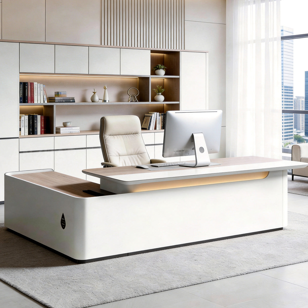 Modern Executive Office Desk with Cabinet Storage and Cable Management（Stock Items）