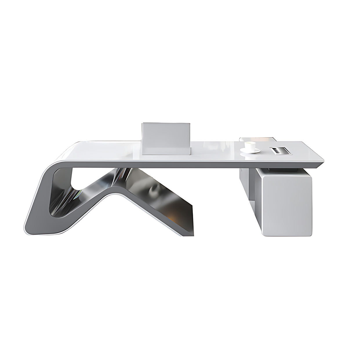 Stylish White Lacquered Executive Office Desk