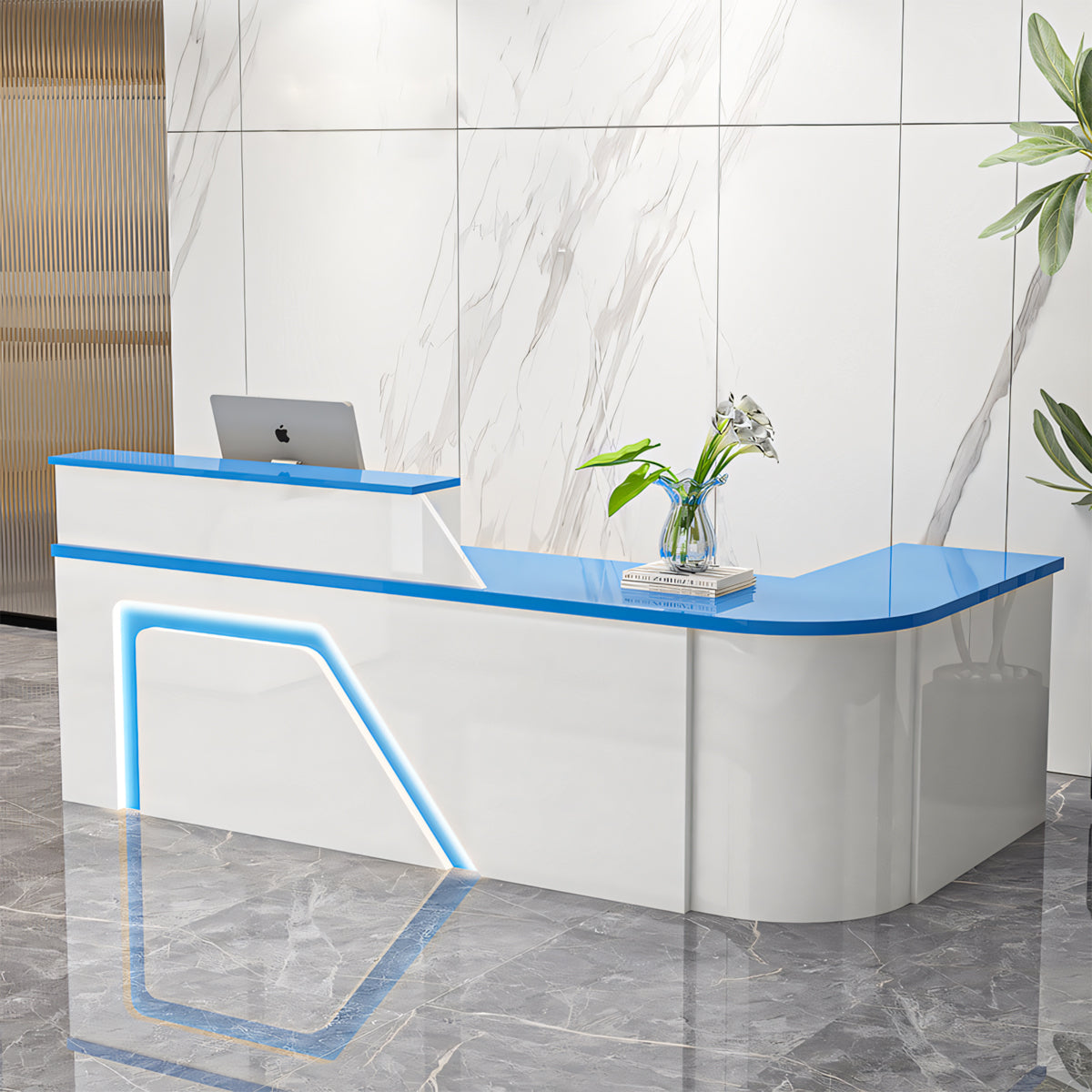 Jigsaw Design L-Shaped Reception Desk with Keyboard Tray and Drawers for Small Supermarkets（East Coast）