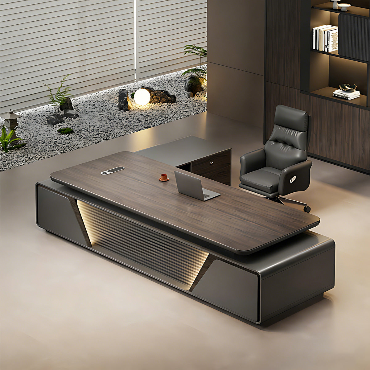 Premium Executive Desk with LED Lighting and Storage for Workspaces