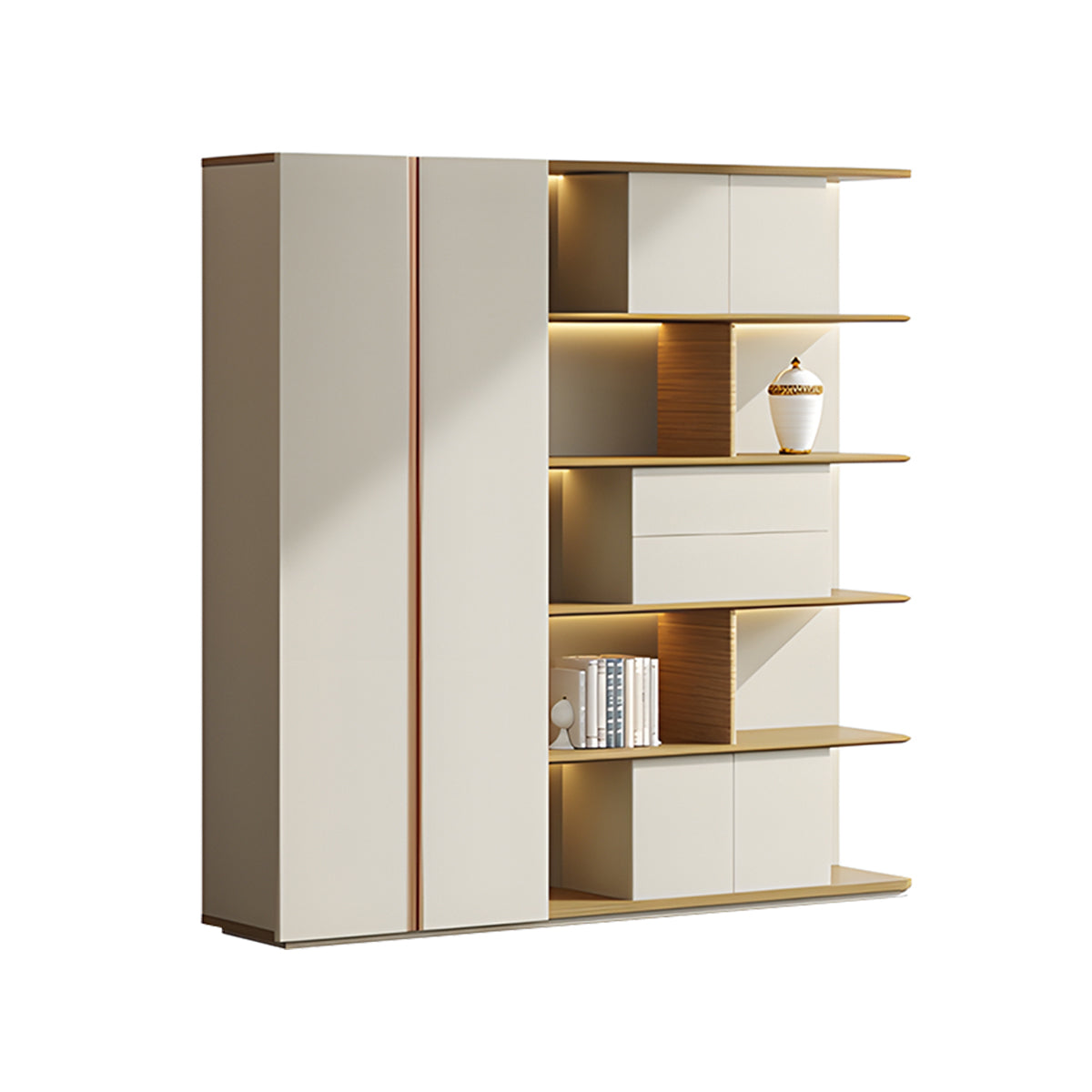 Modern Storage Cabinet with Large Storage Space & LED Lighting