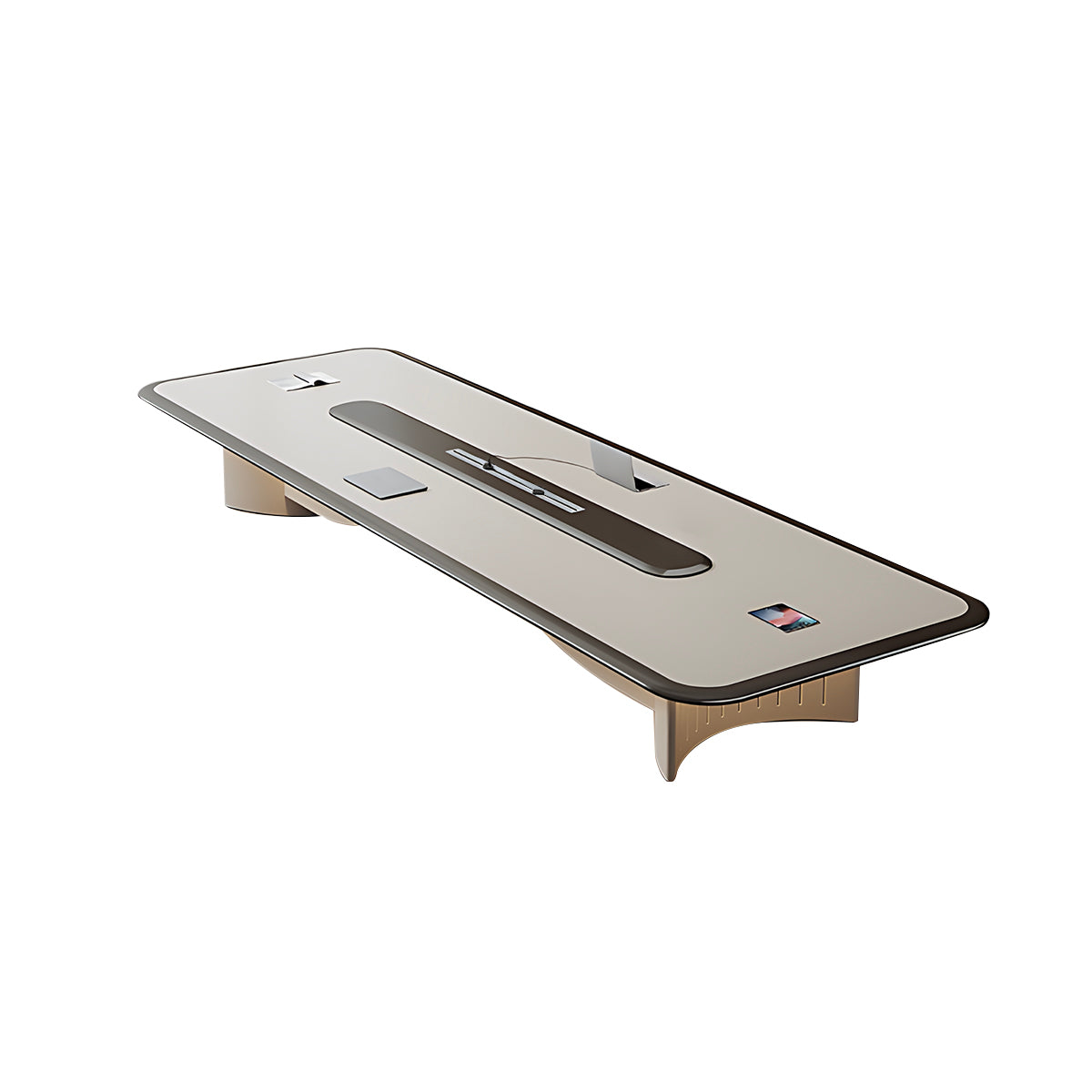 Modern Conference Table with Cable Management and LED Lighting